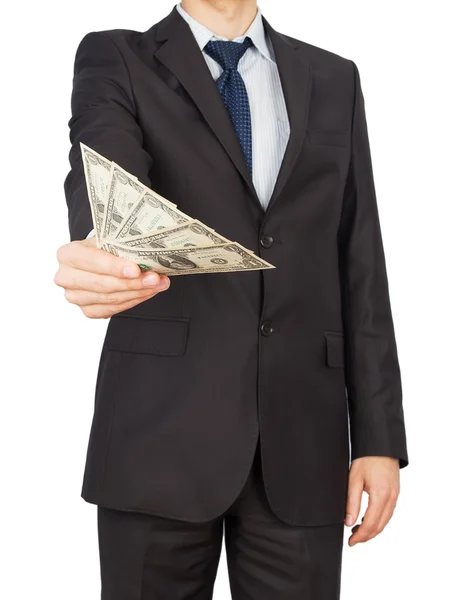 Man in suit holding money — Stock Photo, Image