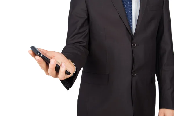 Erkek takım elbise ile smartphone — Stok fotoğraf