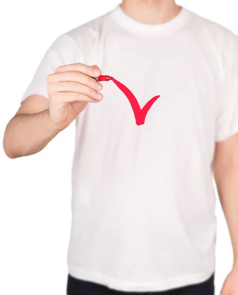 Uomo in T-shirt con pennarello — Foto Stock