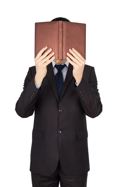 Homem de terno livro segurando — Fotografia de Stock