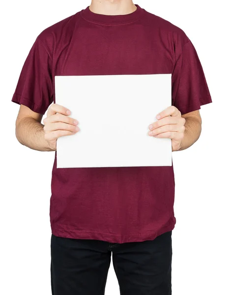 Hombre en camiseta con tablero vacío —  Fotos de Stock