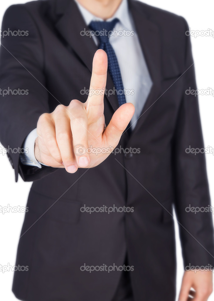 Man in suit shows finger touch