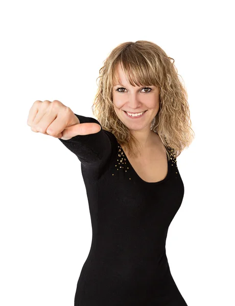 Vrouw toont duim omhoog — Stockfoto