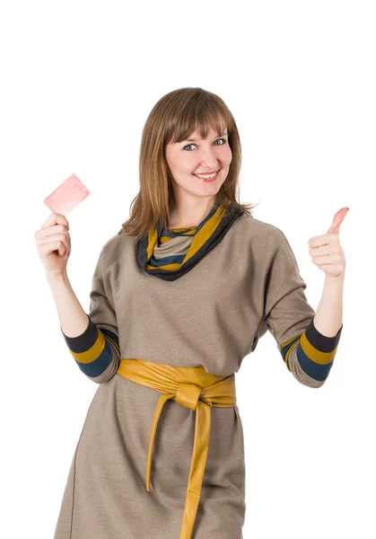 Woman with blank card — Stock Photo, Image