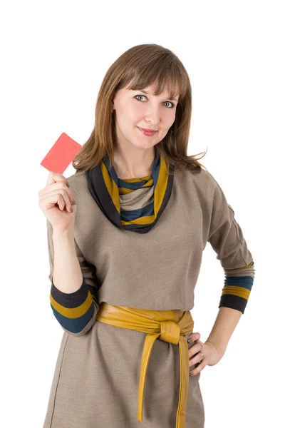 Woman with red card — Stock Photo, Image