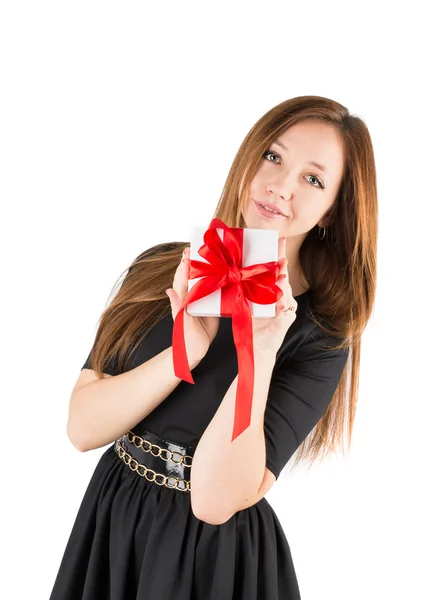 Mulher com caixa de presente — Fotografia de Stock