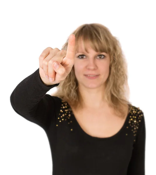 Vrouw schrijft met vinger — Stockfoto