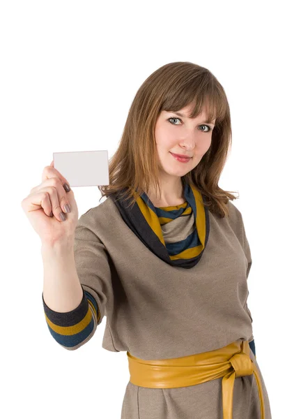 Woman holding card — Stock Photo, Image