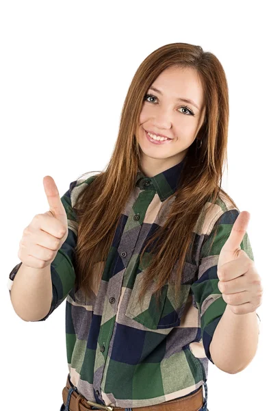 Woman showing thumbs up — Stock Photo, Image