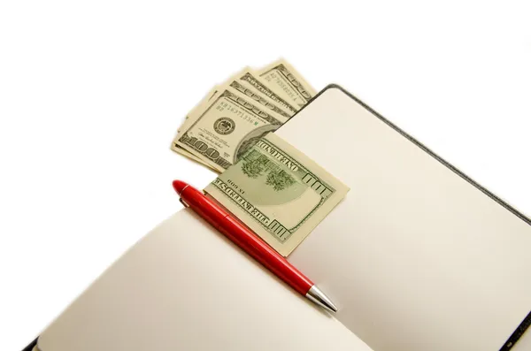 Notepad with money and credit card — Stock Photo, Image