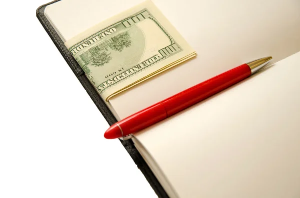 Notepad with money and credit card — Stock Photo, Image