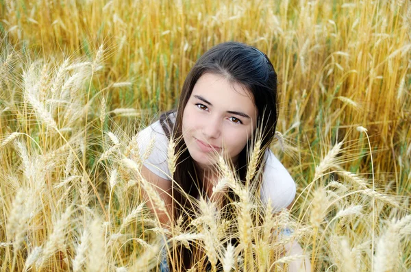 Buğday tarlasında güzel bir kız