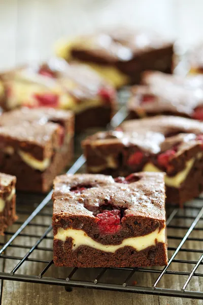 Cheesecake brownies met framboos — Stockfoto