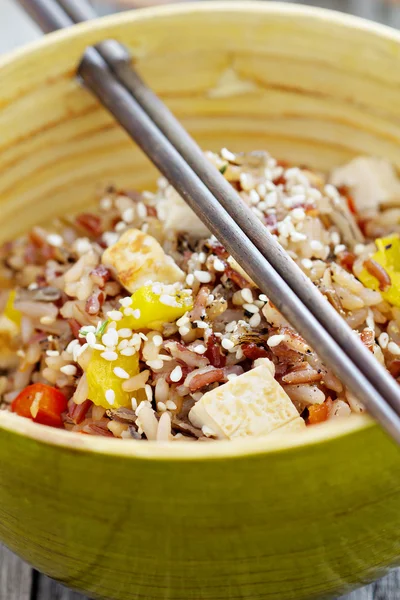Stir-fry with tofu and wild rice — Stock Photo, Image