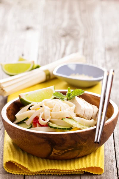 Makaron Udon z warzywami i kurczakiem — Zdjęcie stockowe