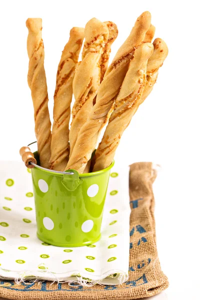 Bread sticks with cheese on white — Stock Photo, Image