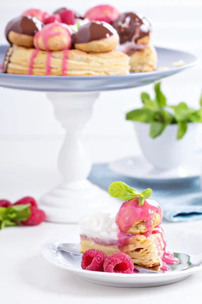 초콜렛과 나무 딸기와 함께 세인트 오노레 케이크 — 스톡 사진