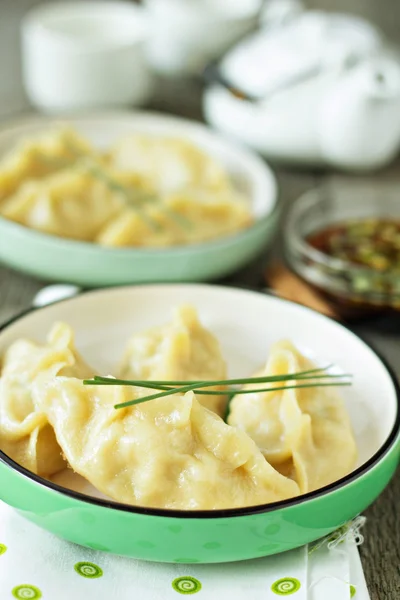 Chinese dumplings met grond kip — Stockfoto