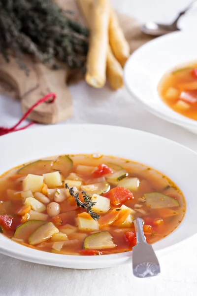 Sopa com legumes e feijão — Fotografia de Stock