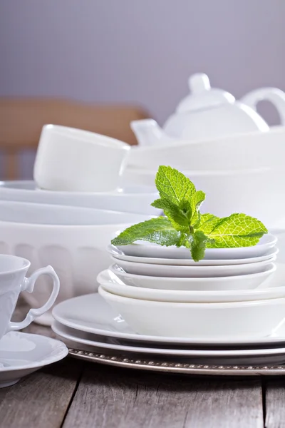 Variety of white dinnerware — Stock Photo, Image