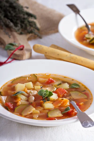 Sopa con verduras y frijoles — Foto de Stock