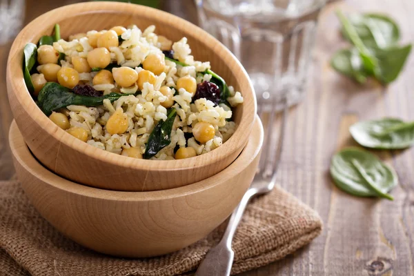 Salad with rice, chickpeas, spinach, raisins — Stock Photo, Image
