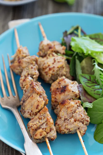 Brochetas de pavo con salsa de mostaza — Foto de Stock