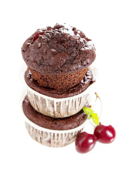 Muffins de chocolate com cereja — Fotografia de Stock