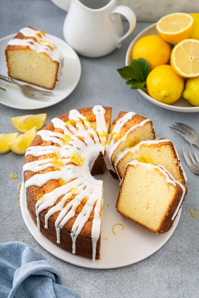 Lemon pound cake with powder sugar glaze — Stock Photo, Image