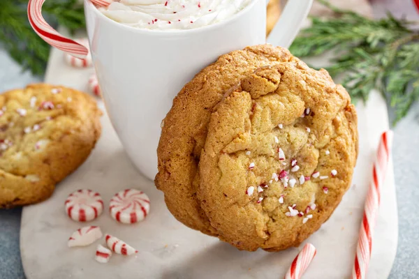 Μπισκότα λευκής σοκολάτας μέντας ψημένα για τα Χριστούγεννα — Φωτογραφία Αρχείου