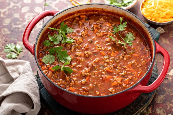 Traditionele chili soep met vlees en rode bonen — Stockfoto