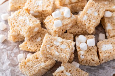Rice krispie treats bites with marshmallow, snack for kids clipart