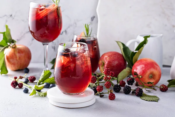 Fall Berry Apple Sangria Glass Ice Refreshing Fall Cocktail Mocktail — Stock Fotó