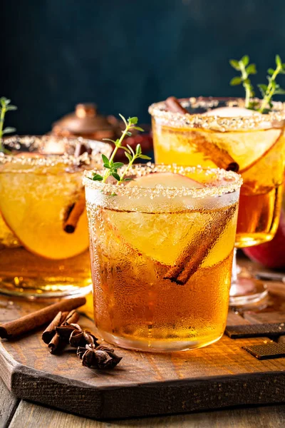 Apple Cider Margarita Brown Sugar Rim Cinnamon Fresh Thyme Fall — Stok fotoğraf