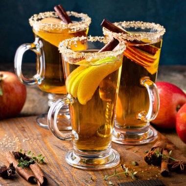 Apple cider hot toddy, warm spiced fall cocktail or mocktail idea