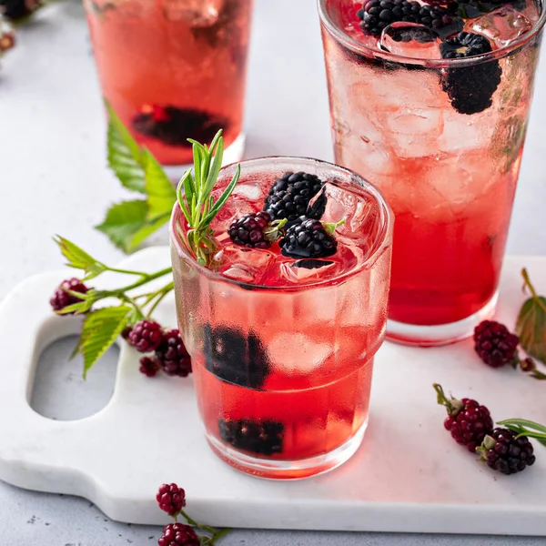 Refreshing Blackberry Cocktail Mocktail Fresh Rosemary Cool Summer Fall Drink — Fotografia de Stock
