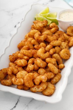 Coconut popcorn shrimp, easy appetizer idea with a dipping sauce