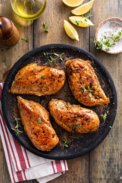 Roasted Seared Chicken Breast Herbs Spices — 스톡 사진