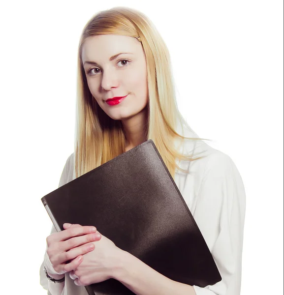 Sexy woman in medical white uniform with red lips — Stock Photo, Image