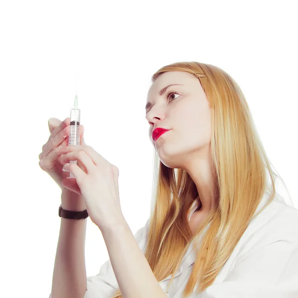 Pretty nurse with syringe — Stock Photo, Image