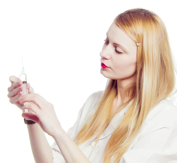 Hübsche Krankenschwester mit Spritze — Stockfoto