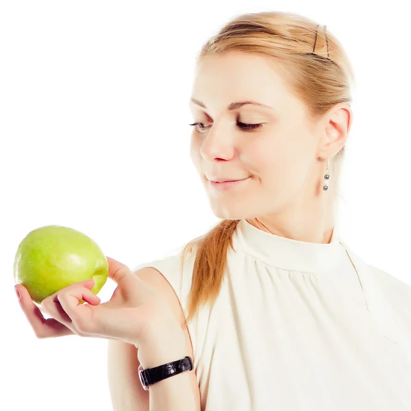 Ler affärskvinna med grönt äpple — Stockfoto