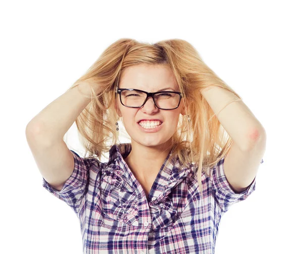 Stressato e spaventando donna — Foto Stock