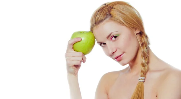 Beautiful woman with green apple — Stock Photo, Image