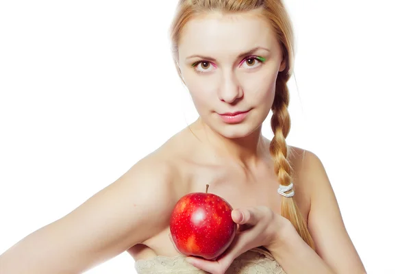 Woman with red apple — Stock Photo, Image