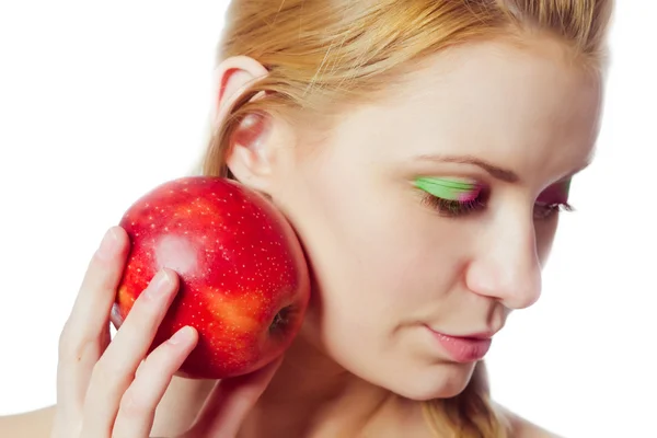 Woman with red apple — Stock Photo, Image