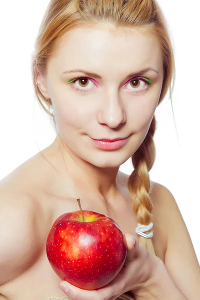 Femme avec pomme rouge — Photo