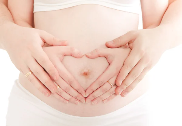 Mulher grávida segurando sua barriga com o pai — Fotografia de Stock