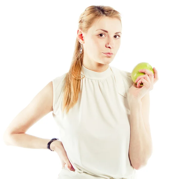 Smiling business woman with green apple Stock Photo