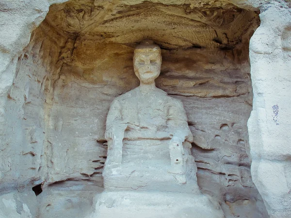 中国、 山西: 云冈石窟石雕 — 图库照片